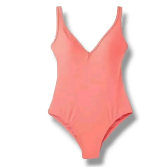 Kona Sol Women's Plus Size peach VNeck medium coverage one-piece swimsuit - 14w - Picture 1 of 6